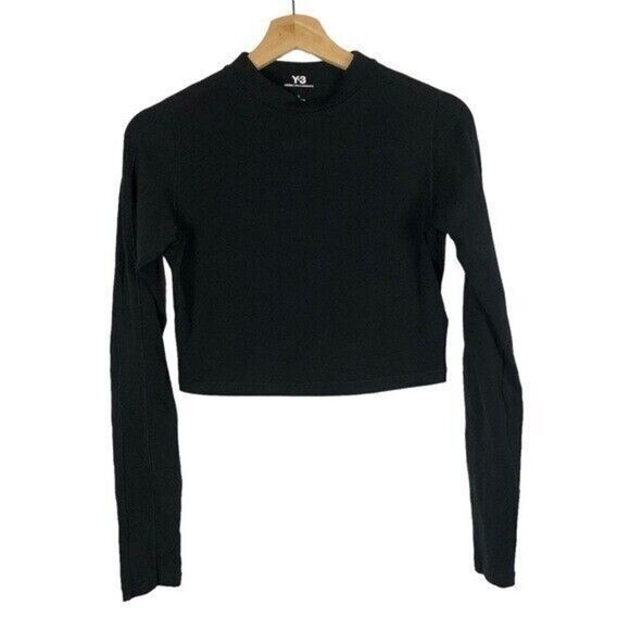 Adidas X Y-3 Yohji Ymamoto Black Mock Neck Crop Long Sleeve L - Picture 2 of 6